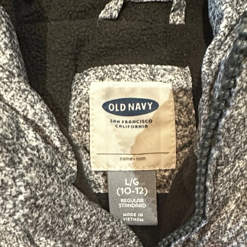 Old Navy‎ Boys Gray Marled Speckled Hooded Puffer Jacket Size L (10-12)